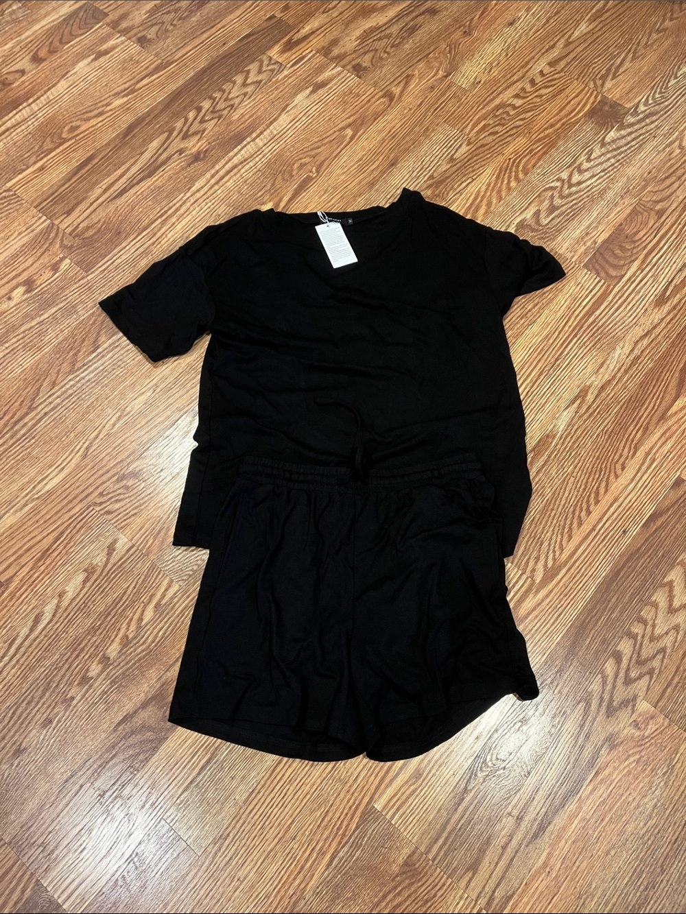 Black Women's Lounge Set - Short Sleeve Top & Shorts